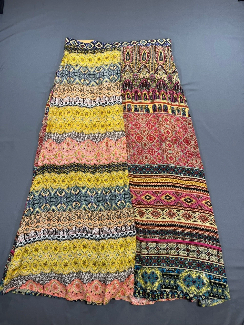 Desigual Vibrant Patchwork Maxi Skirt in Yellow, Pink, Blue & Green